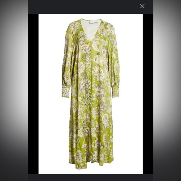 ASOS EDITION BUTTON FRONT MIDI DRESS GREEN  FLORAL PRINT boho fall formal $160 - Picture 2 of 11
